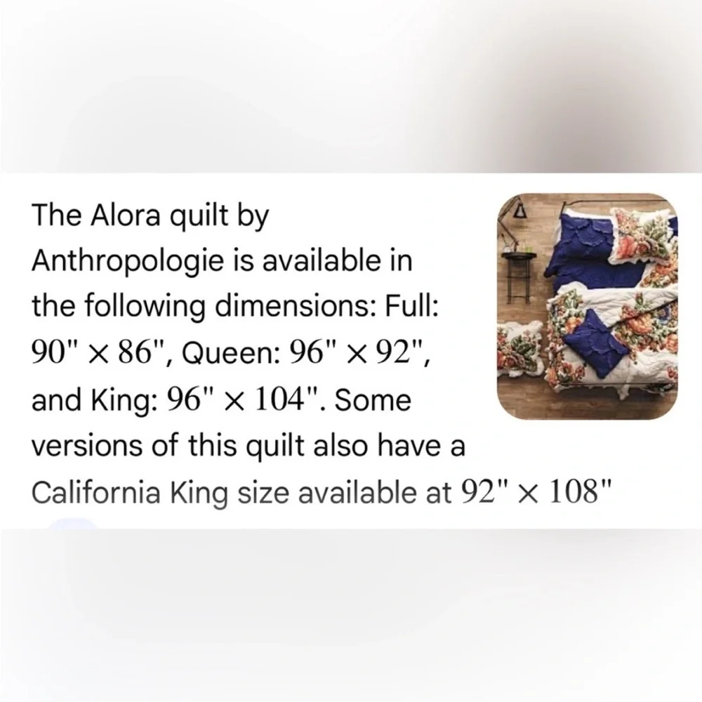 Anthropologie Alora Cotton Cashmere Quilt Size Cal King NWT